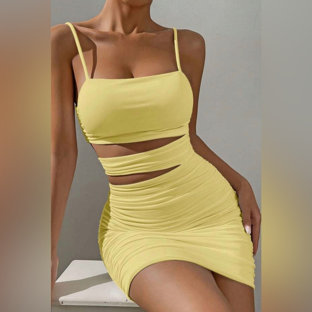 Butter yellow club dress with cut outs